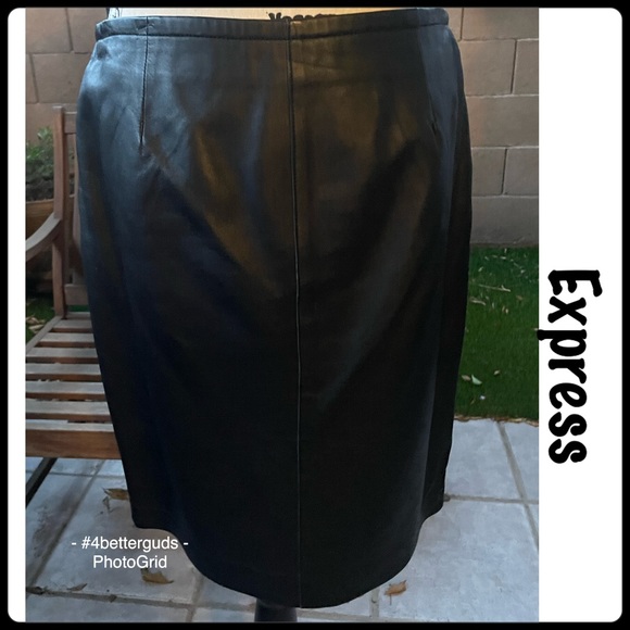 Express Genuine 100% Leather A-Line 2 Way Zipper Classic Sexy Neutral Skirt 9 10 - Picture 9 of 16